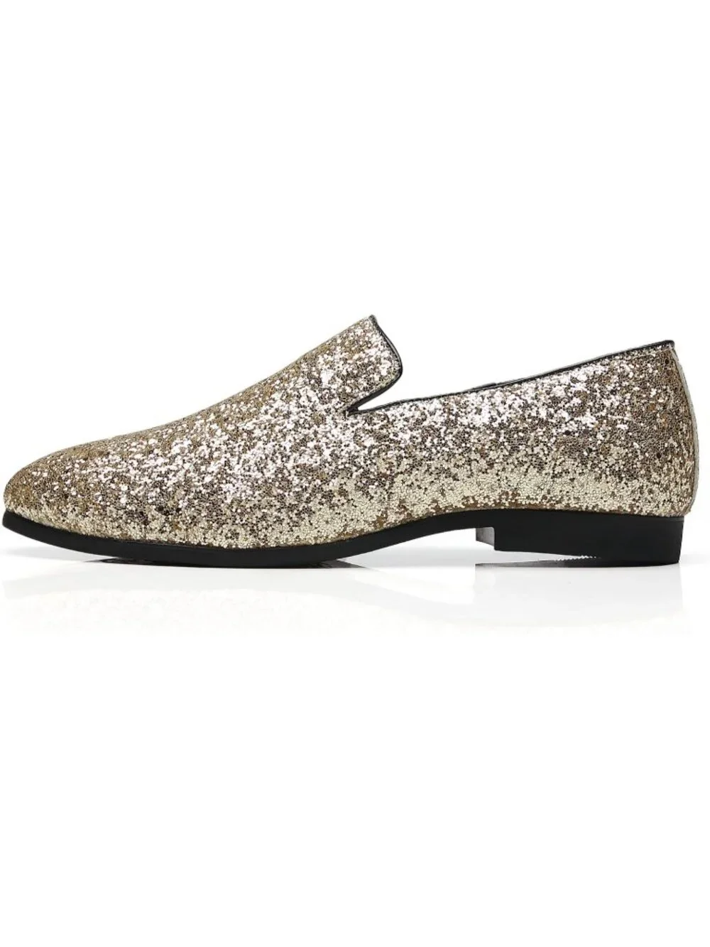 Men's Gold Leather Glitter Sparkly Loafers Slip On Tuxedo Formal Events Shoes